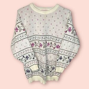 Vintage jam knits floral patterned sweater cottagecore kei kawaii girly